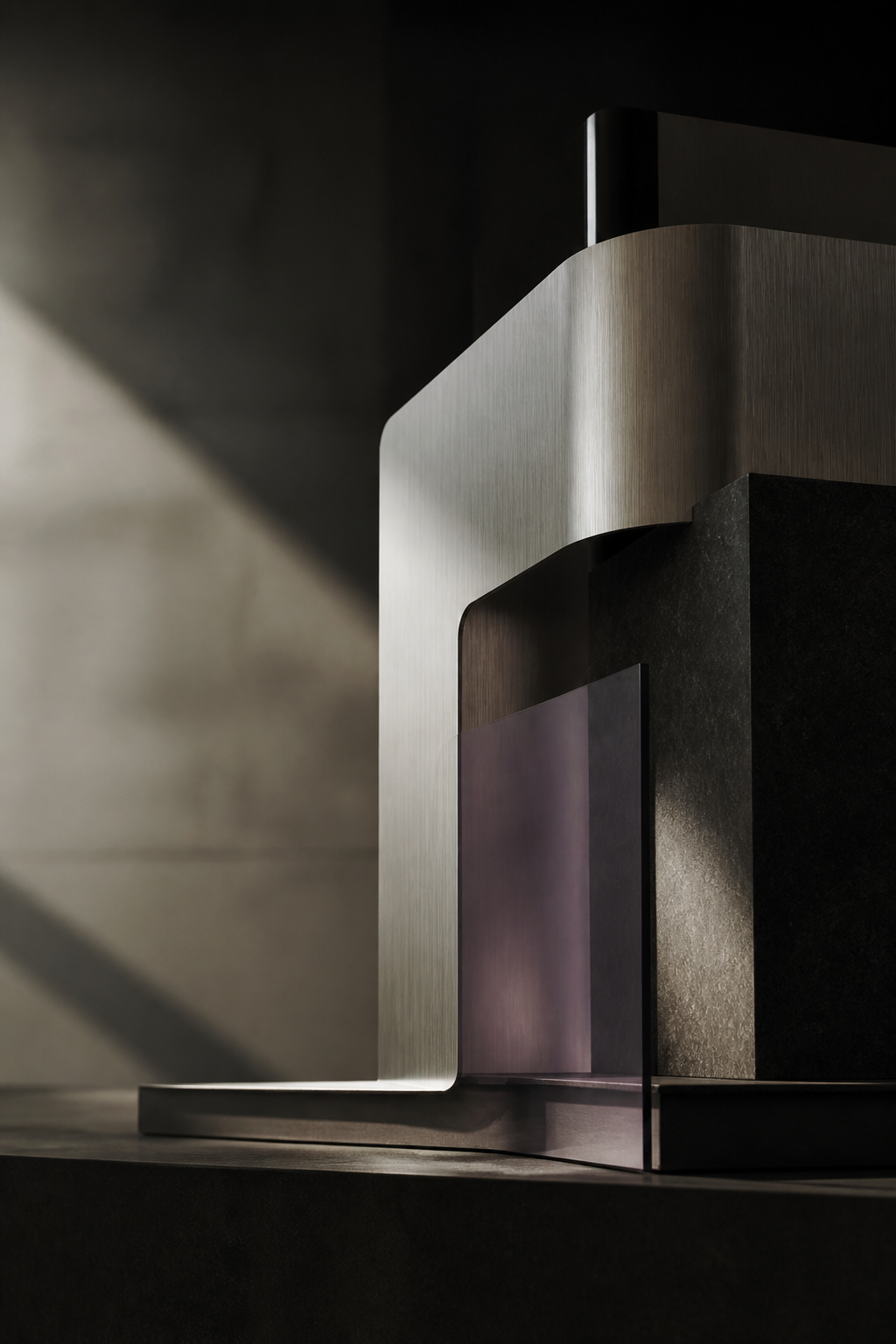 Editorial study of sculptural metal, stone, and glass forms